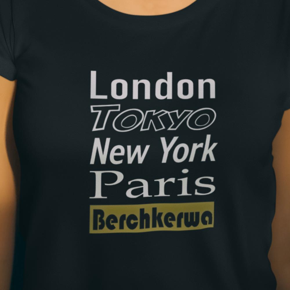Damen T-Shirt "Berchkerwa", schwarz, Aufdruck weiß und gold